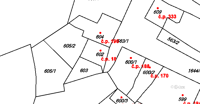 Hostomice 18 na parcele st. 602 v KÚ Hostomice pod Brdy, Katastrální mapa