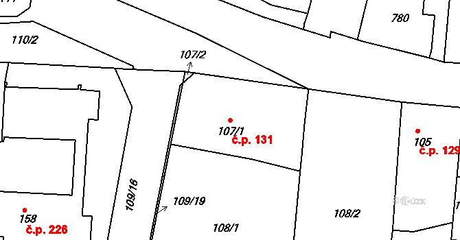 Velký Borek 131 na parcele st. 107/1 v KÚ Velký Borek, Katastrální mapa