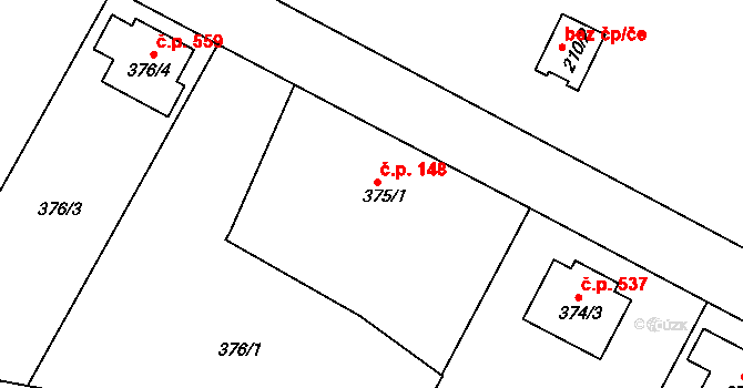 Lipence 148, Praha na parcele st. 375/1 v KÚ Lipence, Katastrální mapa