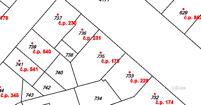 Vinohrady 175, Praha na parcele st. 735 v KÚ Vinohrady, Katastrální mapa