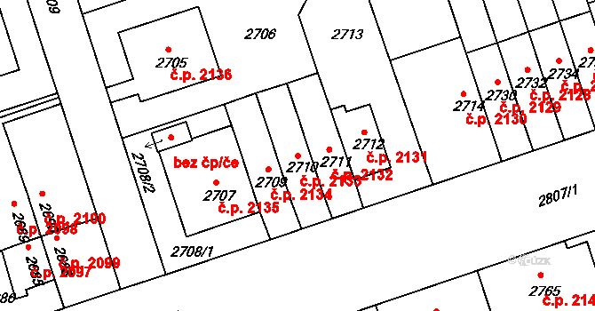 Žižkov 2133, Praha na parcele st. 2710 v KÚ Žižkov, Katastrální mapa