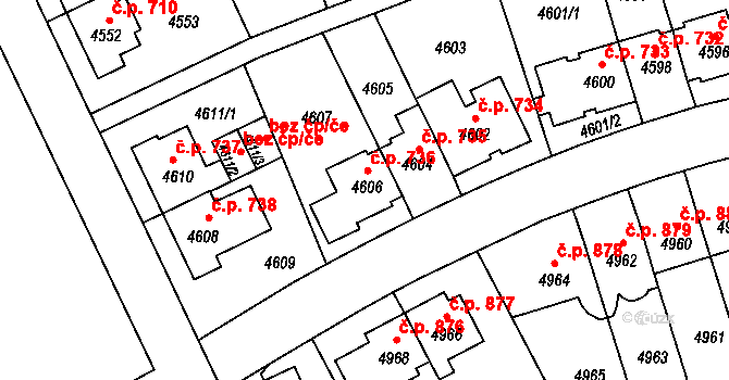 Záběhlice 736, Praha na parcele st. 4606 v KÚ Záběhlice, Katastrální mapa