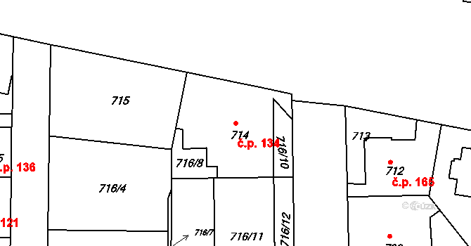 Liboc 134, Praha na parcele st. 714 v KÚ Liboc, Katastrální mapa