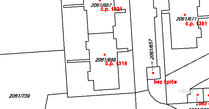 České Budějovice 2 1316, České Budějovice na parcele st. 2061/688 v KÚ České Budějovice 2, Katastrální mapa