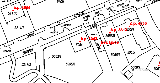 Chomutov 3043 na parcele st. 5054 v KÚ Chomutov I, Katastrální mapa