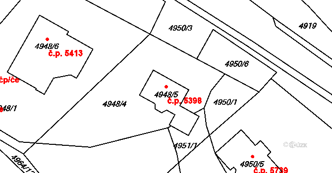 Chomutov 5398 na parcele st. 4948/5 v KÚ Chomutov I, Katastrální mapa