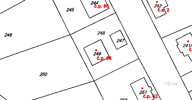 Jílové 84, Hodkovice nad Mohelkou na parcele st. 249 v KÚ Jílové u Hodkovic nad Mohelkou, Katastrální mapa