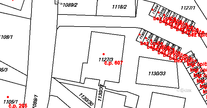 Liberec VI-Rochlice 607, Liberec na parcele st. 1127/3 v KÚ Rochlice u Liberce, Katastrální mapa