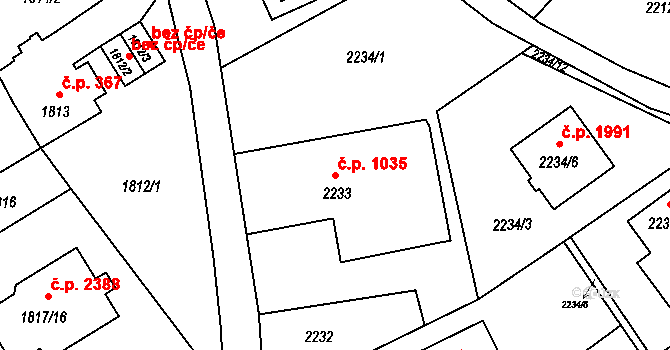 Mizerov 1035, Karviná na parcele st. 2233 v KÚ Karviná-město, Katastrální mapa