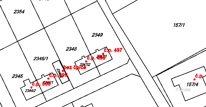 Prostřední Suchá 497, Havířov na parcele st. 2347/1 v KÚ Prostřední Suchá, Katastrální mapa