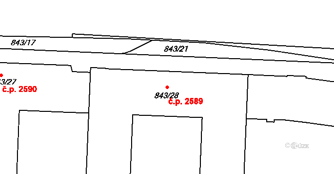 Dejvice 2589, Praha na parcele st. 843/28 v KÚ Dejvice, Katastrální mapa