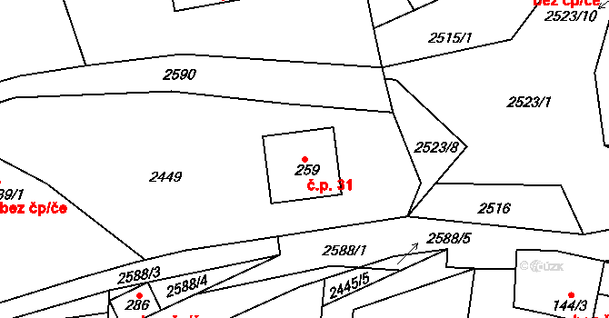 Hůrka 31, Jistebnice na parcele st. 259 v KÚ Makov u Jistebnice, Katastrální mapa