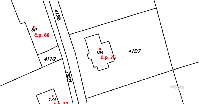Střevač 75 na parcele st. 164 v KÚ Střevač, Katastrální mapa