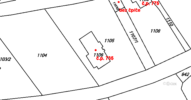 Šluknov 735 na parcele st. 1106 v KÚ Šluknov, Katastrální mapa