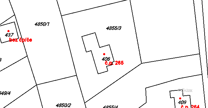 Pocinovice 265 na parcele st. 406 v KÚ Pocinovice, Katastrální mapa