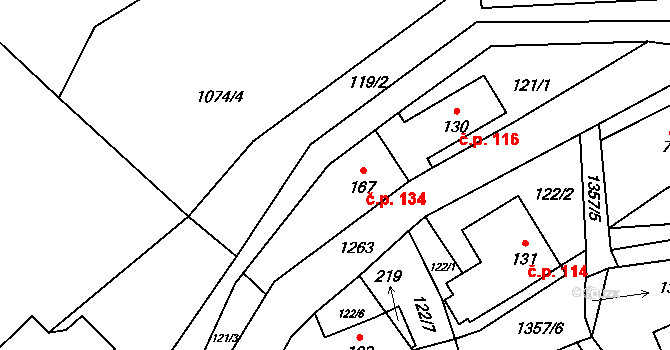 Heřmanov 134 na parcele st. 167 v KÚ Heřmanov, Katastrální mapa
