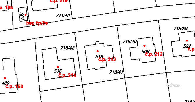 Dolní Kamenice 213, Česká Kamenice na parcele st. 518 v KÚ Dolní Kamenice, Katastrální mapa