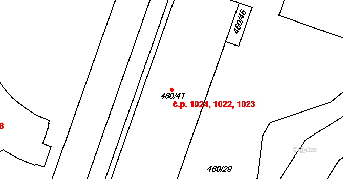 Modřice 1022,1023,1024 na parcele st. 460/41 v KÚ Modřice, Katastrální mapa