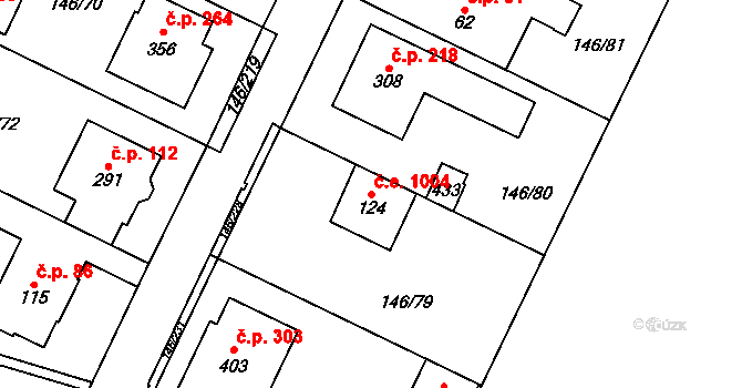 Srnojedy 1004 na parcele st. 124 v KÚ Srnojedy, Katastrální mapa