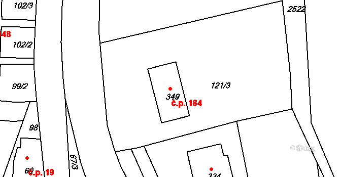 Horní Lánov 184, Lánov na parcele st. 349 v KÚ Horní Lánov, Katastrální mapa
