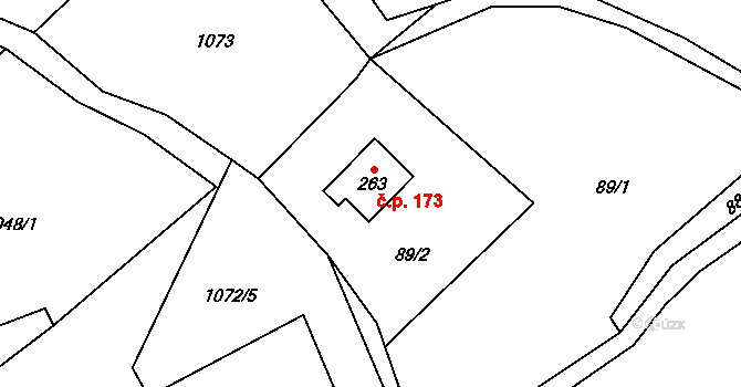 Straník 173, Nový Jičín na parcele st. 263 v KÚ Straník, Katastrální mapa