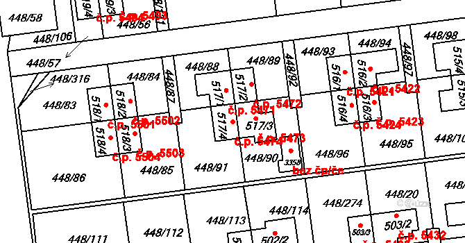 Otrokovice 5474 na parcele st. 517/4 v KÚ Otrokovice, Katastrální mapa