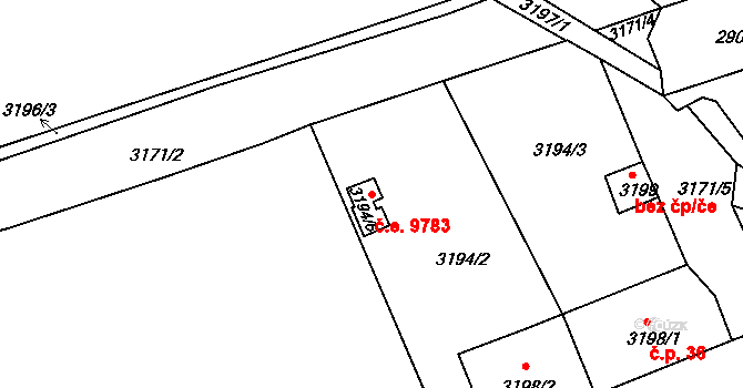 Střekov 9783, Ústí nad Labem na parcele st. 3194/6 v KÚ Střekov, Katastrální mapa