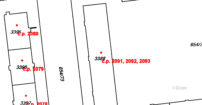 Zábřeh 2091,2092,2093, Ostrava na parcele st. 3388 v KÚ Zábřeh nad Odrou, Katastrální mapa