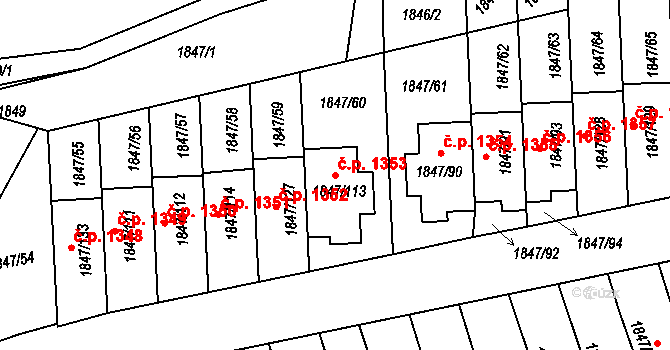 Bystřice nad Pernštejnem 1353 na parcele st. 1847/113 v KÚ Bystřice nad Pernštejnem, Katastrální mapa