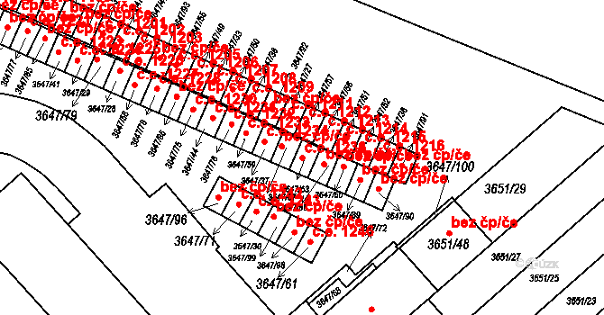 Znojmo 1236 na parcele st. 3647/63 v KÚ Znojmo-město, Katastrální mapa