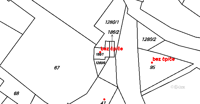 Střelice 40973069 na parcele st. 186/1 v KÚ Střelice u Jevišovic, Katastrální mapa