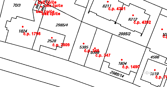 Zlín 346 na parcele st. 5385 v KÚ Zlín, Katastrální mapa
