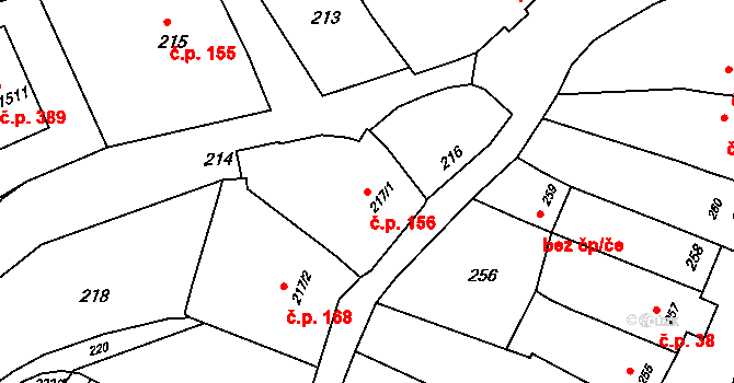 Bošovice 156 na parcele st. 217/1 v KÚ Bošovice, Katastrální mapa