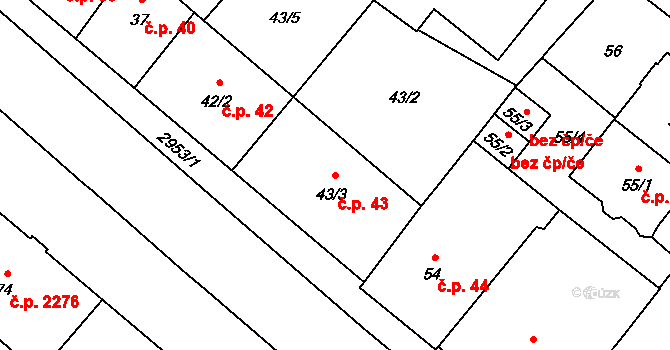 Předměstí 43, Opava na parcele st. 43/3 v KÚ Opava-Předměstí, Katastrální mapa