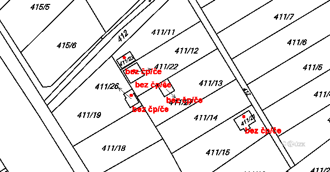 Třinec 49224069 na parcele st. 411/27 v KÚ Lyžbice, Katastrální mapa