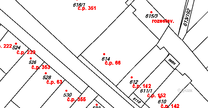 Otnice 66 na parcele st. 614 v KÚ Otnice, Katastrální mapa