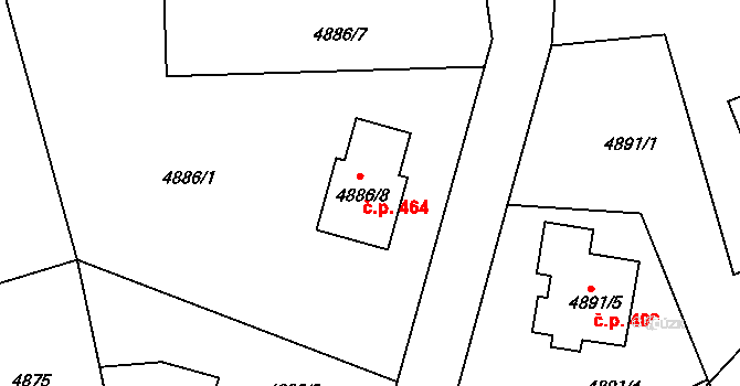 Lískovec 464, Frýdek-Místek na parcele st. 4886/8 v KÚ Lískovec u Frýdku-Místku, Katastrální mapa