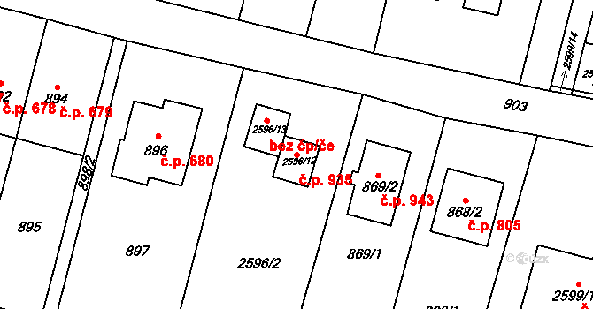 Klimkovice 935 na parcele st. 2596/12 v KÚ Klimkovice, Katastrální mapa