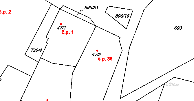 Lhota u Chroustovic 35, Chroustovice na parcele st. 47/2 v KÚ Lhota u Chroustovic, Katastrální mapa