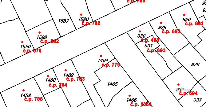 Třešť 779 na parcele st. 1464 v KÚ Třešť, Katastrální mapa