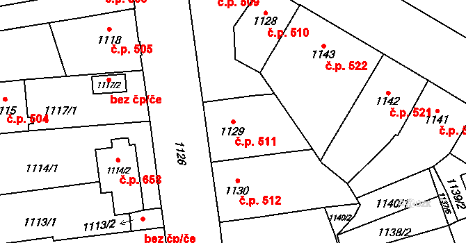 Český Těšín 511 na parcele st. 1129 v KÚ Český Těšín, Katastrální mapa