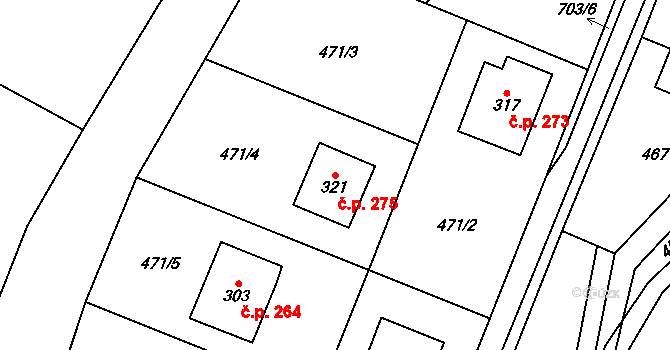 Ruda nad Moravou 275 na parcele st. 321 v KÚ Ruda nad Moravou, Katastrální mapa