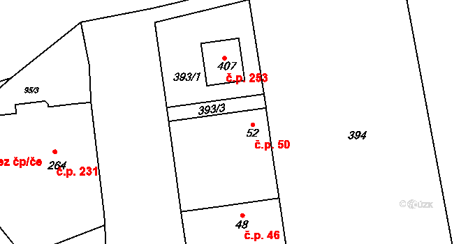Mlékojedy 50, Neratovice na parcele st. 52 v KÚ Mlékojedy u Neratovic, Katastrální mapa