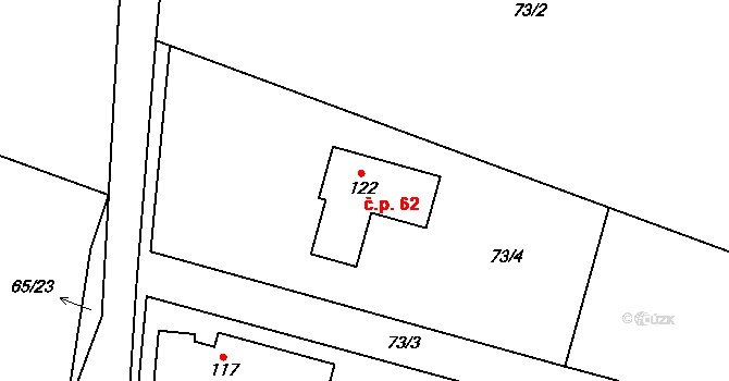 Karlov 62 na parcele st. 122 v KÚ Karlov, Katastrální mapa