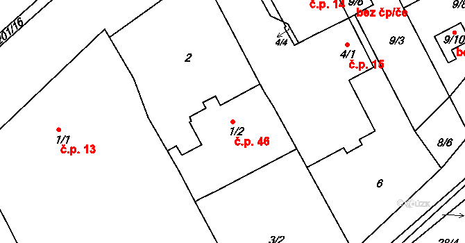 Čáslavky 46, Dolany na parcele st. 1/2 v KÚ Čáslavky, Katastrální mapa