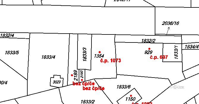 Náchod 1073 na parcele st. 1354 v KÚ Náchod, Katastrální mapa