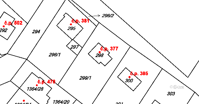 Černá Hora 377 na parcele st. 298 v KÚ Černá Hora, Katastrální mapa