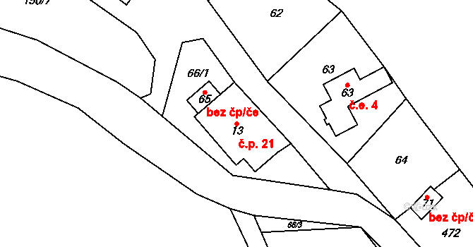Benkov 21, Dlouhomilov na parcele st. 13 v KÚ Benkov, Katastrální mapa