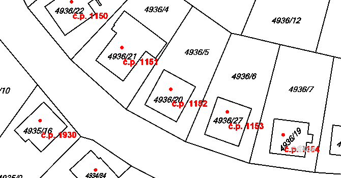 Zábřeh 1152 na parcele st. 4936/20 v KÚ Zábřeh na Moravě, Katastrální mapa