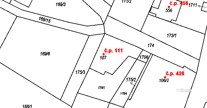 Libhošť 111 na parcele st. 107 v KÚ Libhošť, Katastrální mapa